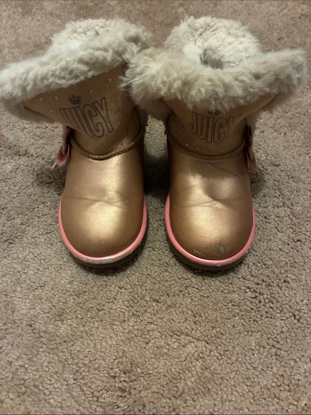 Juicy Couture Gold and Pink Fur-Lined Kids Boots